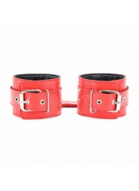 Красные кожаные наручники с клепками - БДСМ Арсенал - купить с доставкой в Краснодаре