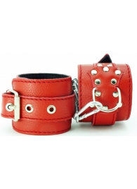 Красные кожаные наручники с клепками - БДСМ Арсенал - купить с доставкой в Краснодаре
