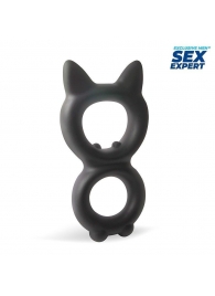 Черное двойное эрекционное кольцо с кошачьими ушками - Bior toys - в Краснодаре купить с доставкой