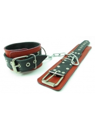 Красно-чёрные наручники из натуральной кожи - БДСМ Арсенал - купить с доставкой в Краснодаре