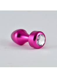 Розовая алюминиевая анальная пробка с прозрачным кристаллом - 8,1 см. - Lovetoy - купить с доставкой в Краснодаре
