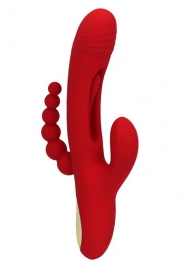 Красный ударный вибратор Anal G-Hit с анальной цепочкой - 24 см. - Eroticon