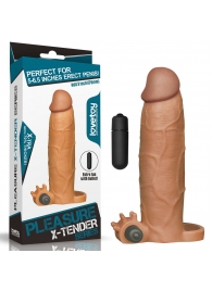 Коричневая насадка на пенис Add 3 Pleasure X Tender Vibrating Penis Sleeve с вибропулей - 20 см. - Lovetoy - в Краснодаре купить с доставкой