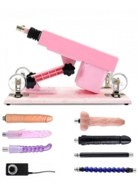 Розовая секс-машина с проводным пультом и 5 насадками - Eroticon - купить с доставкой в Краснодаре