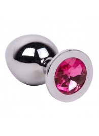 Большой стальной плаг с розовым кристаллом Pink Bubble Gum - 9,5 см. - Erotic Fantasy - купить с доставкой в Краснодаре