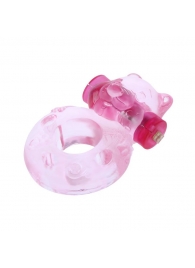Розовое эрекционное виброкольцо с мишкой на вибропуле - Baile - в Краснодаре купить с доставкой