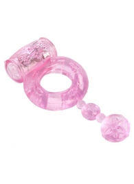 Розовое эрекционное кольцо с вибратором и хвостом - Toyfa Basic - в Краснодаре купить с доставкой