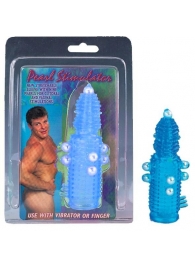 Голубая эластичная насадка на пенис с жемчужинами, точками и шипами Pearl Stimulator - 11,5 см. - Tonga - в Краснодаре купить с доставкой