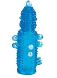 Голубая эластичная насадка на пенис с жемчужинами, точками и шипами Pearl Stimulator - 11,5 см. - Tonga - в Краснодаре купить с доставкой