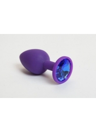 Фиолетовая силиконовая пробка с синим стразом - 7,1 см. - 4sexdreaM - купить с доставкой в Краснодаре