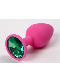 Розовая силиконовая пробка с зеленым кристаллом - 7,1 см. - 4sexdreaM - купить с доставкой в Краснодаре