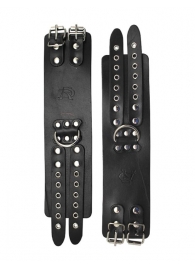Широкие черные кожаные наручники без подкладки - Подиум - купить с доставкой в Краснодаре