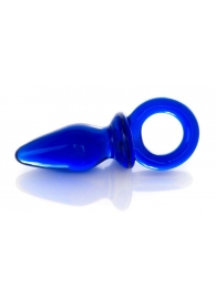 Синяя анальная пробка из стекла с ручкой-кольцом - 7 см. - Sexus