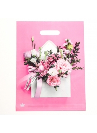 Розовый пакет с цветочным принтом и вырубной ручкой (40х31 см) - Сима-Ленд - купить с доставкой в Краснодаре