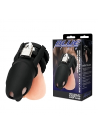 Черная клетка для пениса Silicone Small 2 in Cock Cage With Ball Divider - BlueLine - купить с доставкой в Краснодаре