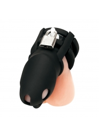 Черная клетка для пениса Silicone Small 2 in Cock Cage With Ball Divider - BlueLine - купить с доставкой в Краснодаре