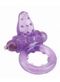 Фиолетовое эрекционное кольцо с вибрацией и рельефным язычком NUBBY CLITORAL PROBE COCKRING - Seven Creations - в Краснодаре купить с доставкой