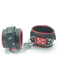 Широкие черные наручники с красным декором - БДСМ Арсенал - купить с доставкой в Краснодаре