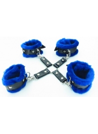 Набор фиксаторов с синим мехом BDSM Light - БДСМ Арсенал - купить с доставкой в Краснодаре