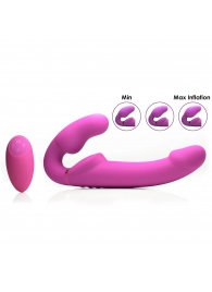 Розовый безремневой страпон с вибрацией и функцией расширения Inflatable Ergo-Fit Strapless Strap-On - XR Brands - купить с доставкой в Краснодаре