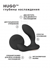 Черный вибромассажер простаты с пультом ДУ Hugo 2 Remote - Lelo - в Краснодаре купить с доставкой