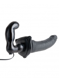 Черный страпон с вагинальной пробкой Deluxe Vibrating Penetrix Strap-On - 19 см. - Pipedream - купить с доставкой в Краснодаре