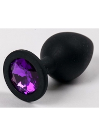 Черная силиконовая анальная пробка с фиолетовым стразом - 8,2 см. - 4sexdreaM - купить с доставкой в Краснодаре