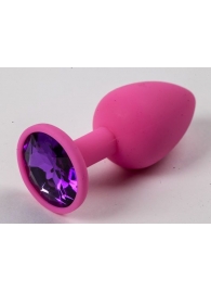 Розовая силиконовая анальная пробка с фиолетовым стразом - 7,1 см. - 4sexdreaM - купить с доставкой в Краснодаре