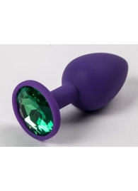 Фиолетовая силиконовая анальная пробка с зеленым стразом - 7,1 см. - 4sexdreaM - купить с доставкой в Краснодаре