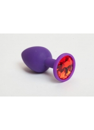 Фиолетовая силиконовая анальная пробка с красным стразом - 7,1 см. - 4sexdreaM - купить с доставкой в Краснодаре