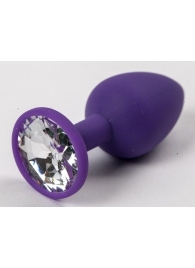 Фиолетовая силиконовая анальная пробка с прозрачным стразом - 7,1 см. - 4sexdreaM - купить с доставкой в Краснодаре
