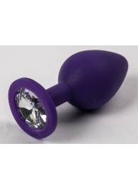 Фиолетовая силиконовая анальная пробка с прозрачным стразом - 8,2 см. - 4sexdreaM - купить с доставкой в Краснодаре