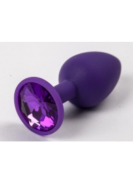 Фиолетовая силиконовая анальная пробка с фиолетовым стразом - 7,1 см. - 4sexdreaM - купить с доставкой в Краснодаре