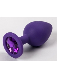 Фиолетовая силиконовая анальная пробка с фиолетовым стразом - 8,2 см. - 4sexdreaM - купить с доставкой в Краснодаре