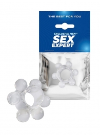 Прозрачное эрекционное кольцо с 6 стимулирующими шариками - Sex Expert - в Краснодаре купить с доставкой