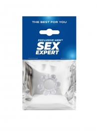 Прозрачное эрекционное кольцо с шариками и шипами - Sex Expert - в Краснодаре купить с доставкой