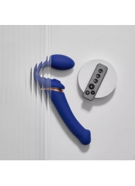 Синий безремневой страпон Multi Orgasm Bendable Strap-On size XL с клиторальной стимуляцией - Strap-on-me - купить с доставкой в Краснодаре