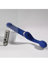 Синий безремневой страпон Multi Orgasm Bendable Strap-On size XL с клиторальной стимуляцией - Strap-on-me - купить с доставкой в Краснодаре