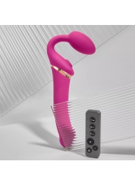 Ярко-розовый безремневой страпон Multi Orgasm Bendable Strap-On size XL с клиторальной стимуляцией - Strap-on-me - купить с доставкой в Краснодаре