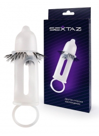 Эластичная насадка на пенис с подхватом мошонки и стимулирующими «ресничками» - Sextaz - в Краснодаре купить с доставкой