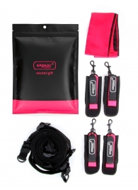 Черно-розовый эротический набор: фиксатор, оковы, наручники, повязка - Erokay - купить с доставкой в Краснодаре