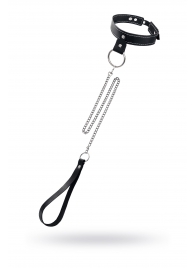 Черный узкий однослойный ошейник с серебристым поводком-цепочкой - Pecado - купить с доставкой в Краснодаре