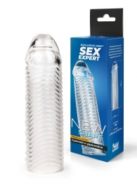 Прозрачная закрытая насадка на пенис с ребрышками - 16 см. - Sex Expert - в Краснодаре купить с доставкой