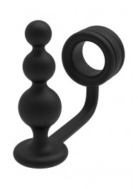 Черное эрекционное кольцо с анальной елочкой Cockring With Beaded Anal Plug - Dream Toys - в Краснодаре купить с доставкой