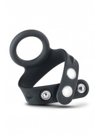 Черное эрекционное кольцо с подхватом мошонки на кнопках VS6 - Blush Novelties - в Краснодаре купить с доставкой