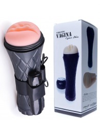 Телесный мастурбатор-вагина в черной колбе с вибрацией - Boys of Toys - в Краснодаре купить с доставкой