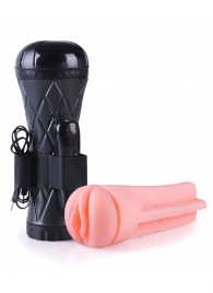 Телесный мастурбатор-вагина в черной колбе с вибрацией - Boys of Toys - в Краснодаре купить с доставкой
