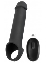 Черная вибронасадка для пениса с хомутом для мошонки и пультом ДУ Remote Controlled Penis Extension - Orion - в Краснодаре купить с доставкой
