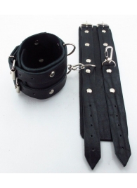 Широкие черные наручники с двумя ремешками - БДСМ Арсенал - купить с доставкой в Краснодаре