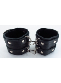 Широкие черные наручники с двумя ремешками - БДСМ Арсенал - купить с доставкой в Краснодаре